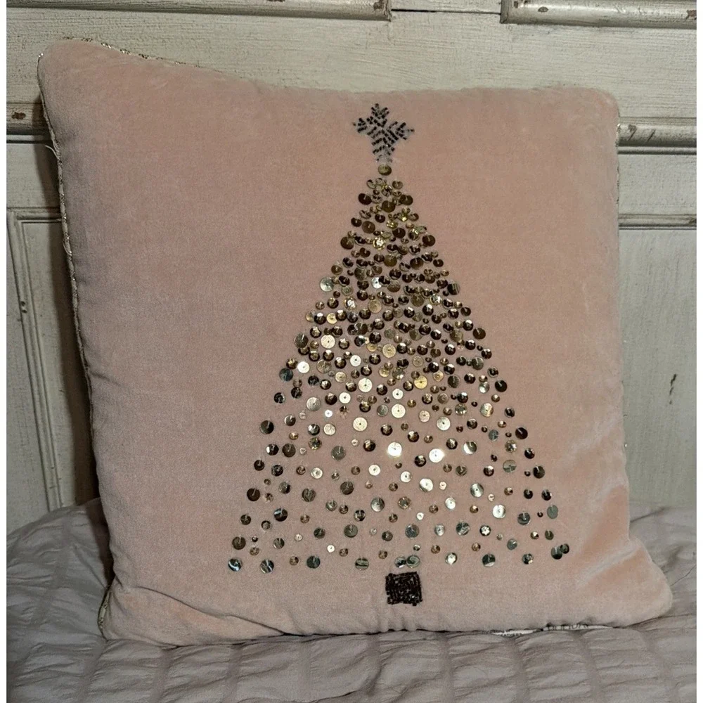 Pink Christmas Tree Sequins Pillow Envogue Holiday
